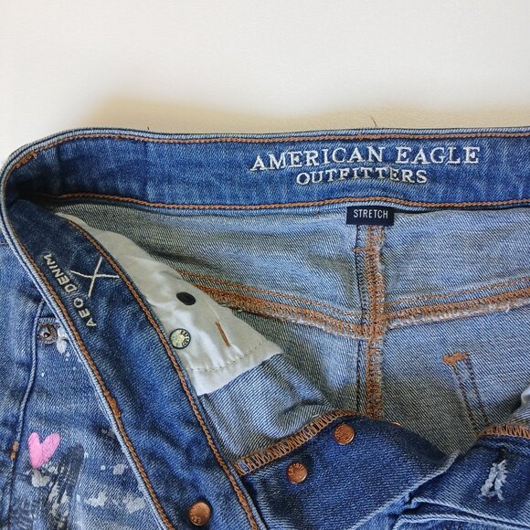 American Eagle Hi-Rise Festival Shorts 4 Distressed Floral Paint Splatter Y2K - Picture 12 of 15